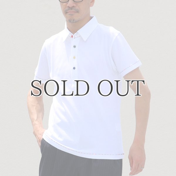 画像6: 鹿の子ランダムボタンレインボーステッチ半袖ポロシャツ【MADE IN JAPAN】『日本製』/ Upscape Audience (6)