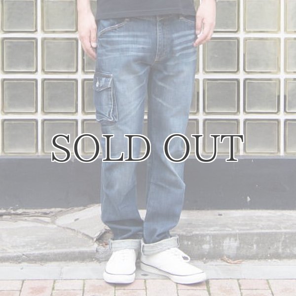 画像2: ヴィンテージ加工シングルポケットストレッチデニムカーゴパンツ 【送料無料】 / Audience (2)