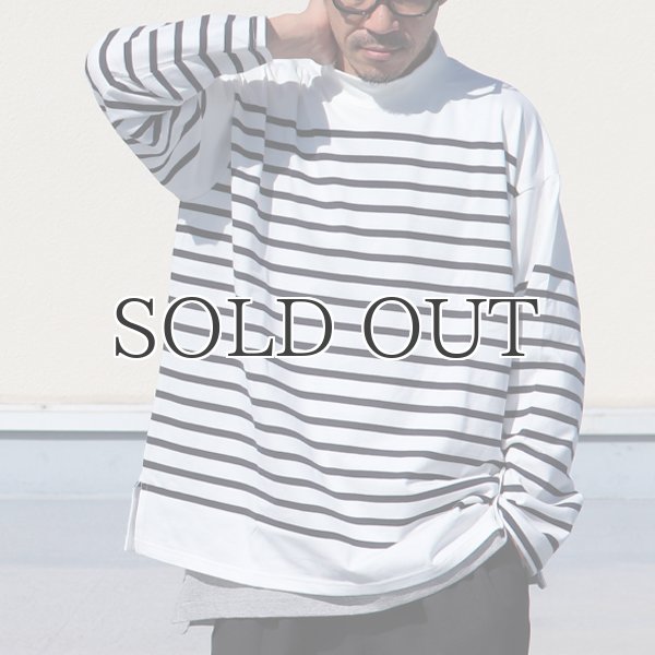 画像3: 「尾州」12オンス パネルボーダー モックネック ボクシーTシャツ【MADE IN JAPAN】『日本製』/ Upscape Audience (3)