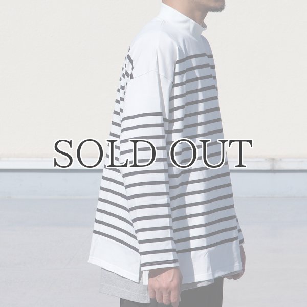 画像5: 「尾州」12オンス パネルボーダー モックネック ボクシーTシャツ【MADE IN JAPAN】『日本製』/ Upscape Audience (5)