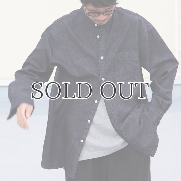 画像4: 「備中備後」 6オンス デニム バンドカラー ボクシーAライン 長袖シャツ【MADE IN JAPAN】『日本製』/ Upscape Audience (4)