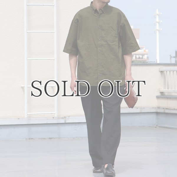 画像7: 綿麻ワッシャーキャンバス ボタンダウン ボクシーAライン ハーフスリーブシャツ【MADE IN JAPAN】『日本製』/ Upscape Audience (7)