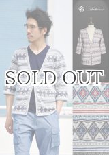 画像: 麻混フェスジャガード6分袖ロールアップガウンカーディガン 【MADE IN JAPAN】 / Upscape Audience