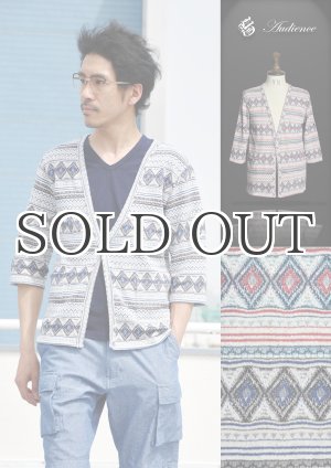 画像: 麻混フェスジャガード6分袖ロールアップガウンカーディガン 【MADE IN JAPAN】 / Upscape Audience