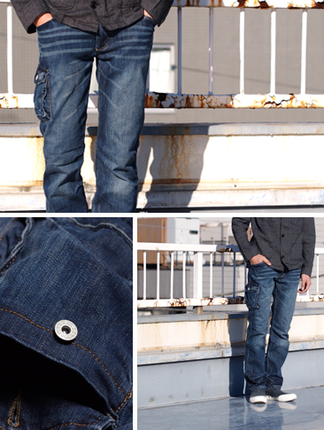 画像: ヴィンテージ加工シングルポケットストレッチデニムカーゴパンツ 【送料無料】 / Audience
