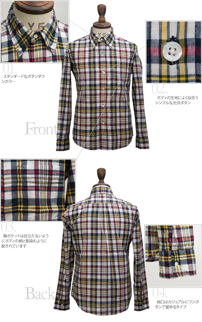 画像: ボタンダウンマドラスチェック長袖シャツ / THE BAGGY