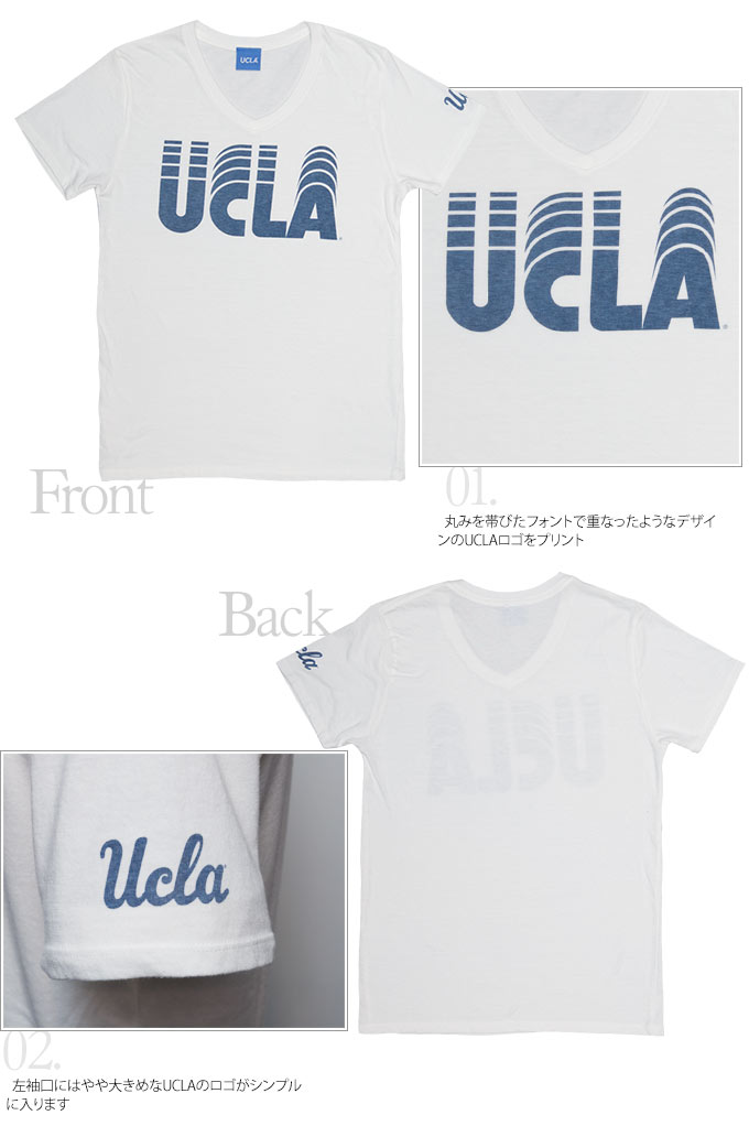 画像: UCLA"UCLA"ロゴ三素材混カレッジプリント半袖VネックTシャツ [Lady's] / Audience