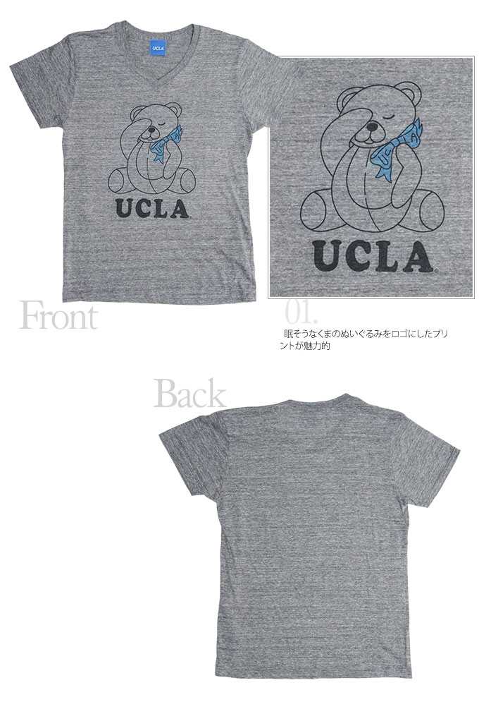 画像: 【RE PRICE / 価格改定】 UCLA"Sleepy Bear"コットン/三素材混カレッジプリント半袖VネックTシャツ / Audience