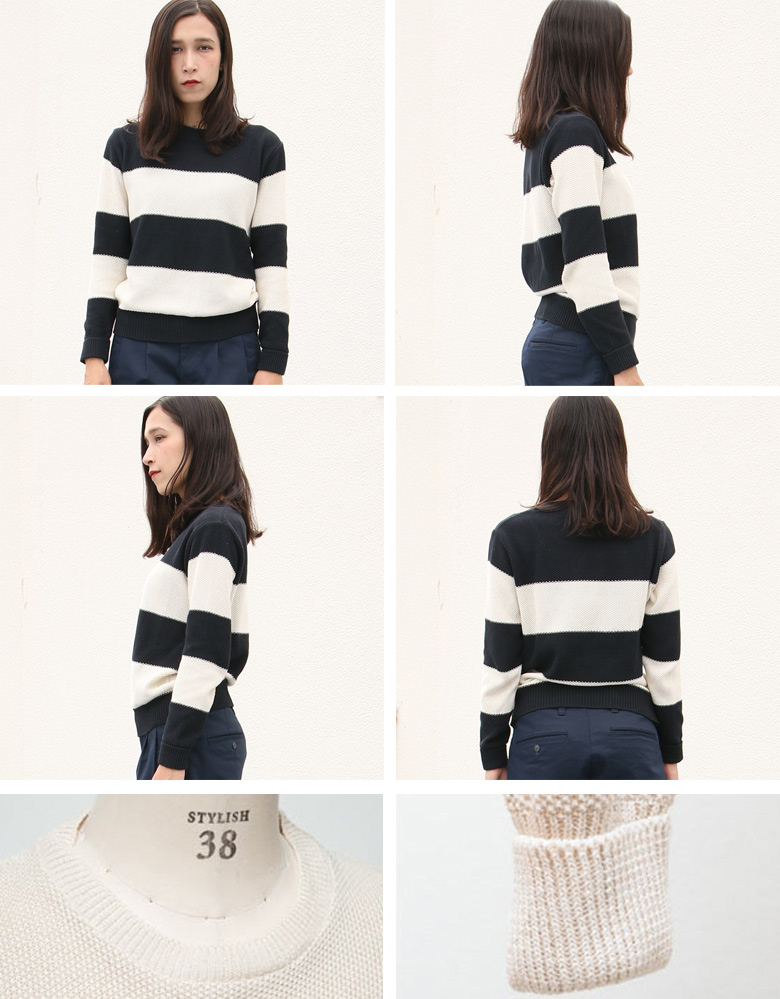 画像: 【RE PRICE/価格改定】French Linen（フランスリネン）鹿の子太ボーダークルーネック長袖ニット [Lady's]【MADE IN JAPAN】『日本製』/ Audience