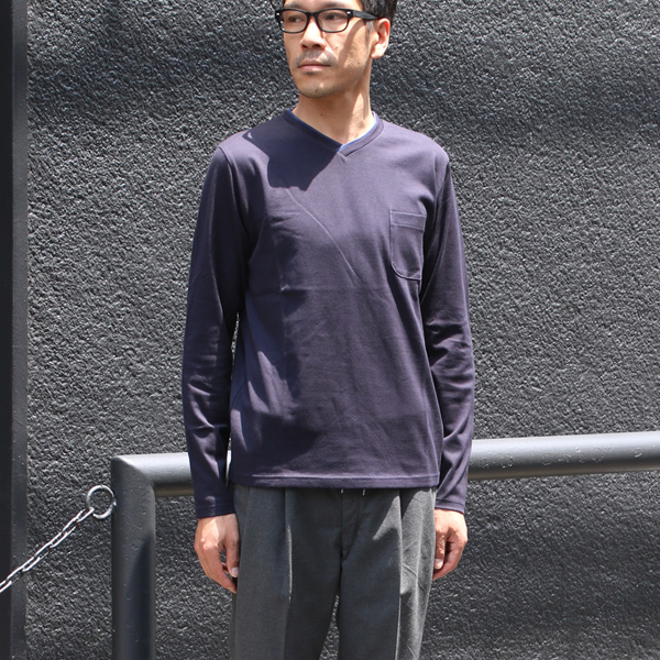 画像: 【RE PRICE/価格改定】コーマ天竺 2TONE Vネック ポケ付き L/S Tee【MADE IN JAPAN】『日本製』/ Upscape Audience