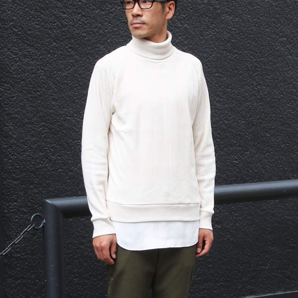 画像: ランダムワッフル サドルショルダー タートルネック L/S ニットソー【MADE IN JAPAN】『日本製』/ Upscape Audience