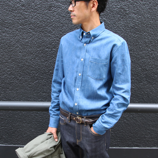画像: 【RE PRICE / 価格改定】麻混デニムナローカラーボタンダウン長袖シャツ【MADE IN JAPAN】『日本製』/ Upscape Audience