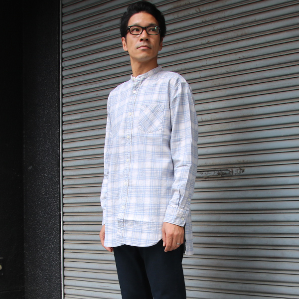 画像: フランネルチェックバンドカラーロング長袖_Shirts【MADE IN JAPAN】『日本製』/ Upscape Audience