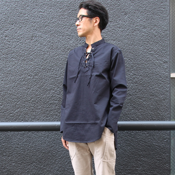 画像: コットンギャバジンレースアップバンドカラー長袖シャツTEE【MADE IN JAPAN】『日本製』/ Upscape Audience