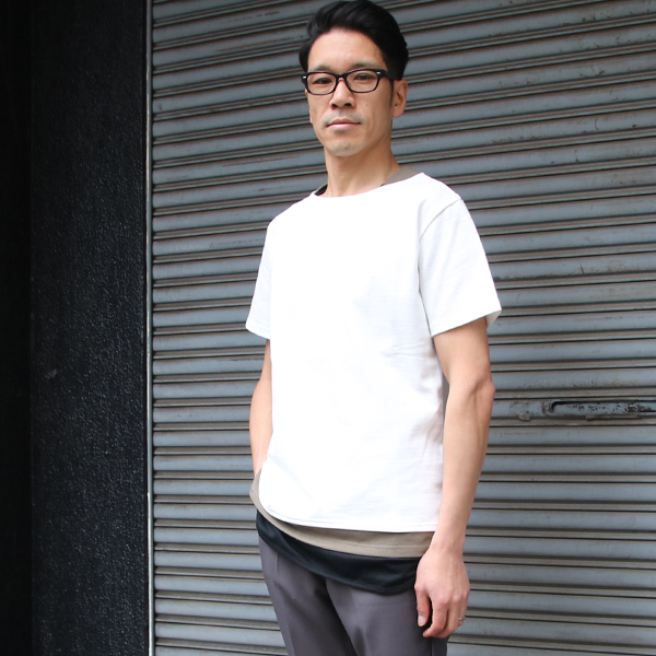 画像: 【RE PRICE/価格改定】Basque 10オンス ( バスク天竺 )無地＆ボーダーボートネックレイヤード半袖カットソー【MADE IN JAPAN】『日本製』/ Upscape Audience