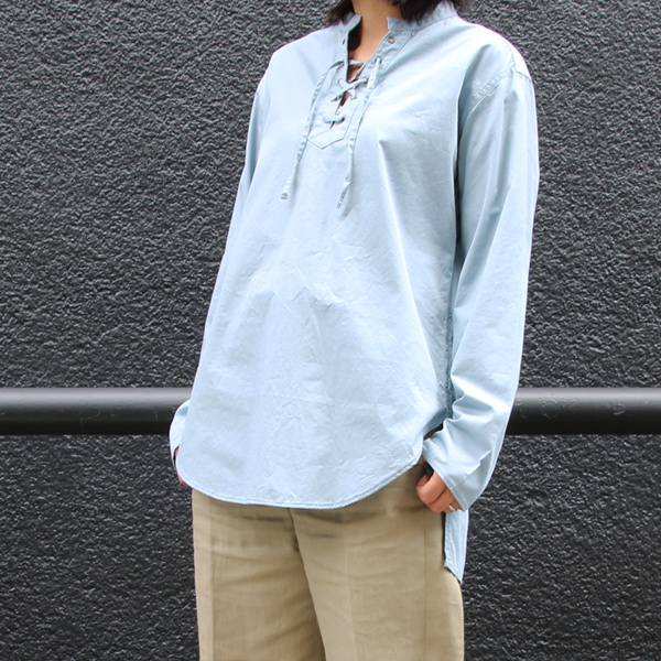 画像: コットンギャバジンレースアップバンドカラーL/SシャツTEE【MADE IN JAPAN】『日本製』/ Upscape Audience