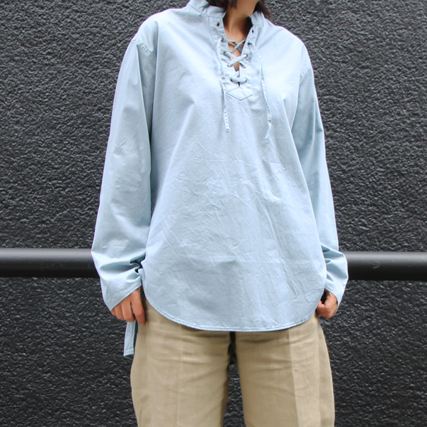 画像: コットンギャバジンレースアップバンドカラーL/SシャツTEE【MADE IN JAPAN】『日本製』/ Upscape Audience