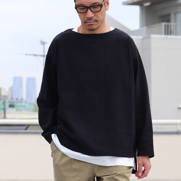 画像2: Basque10オンス（バスク天竺）フレンチボーダー ボートネック BOX Tee【MADE IN JAPAN】『日本製』/ Upscape Audience (2)