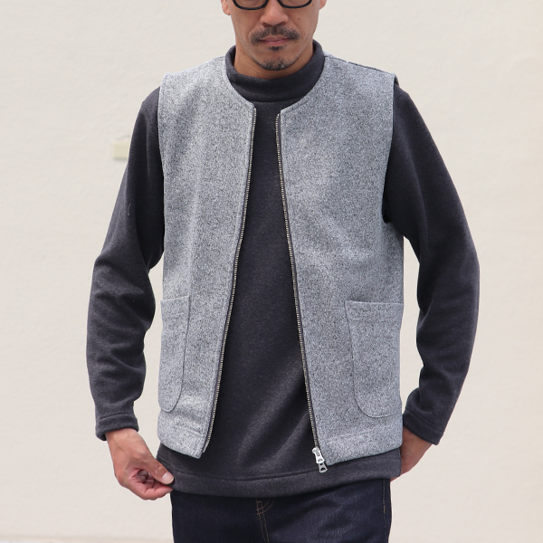 画像3: セーターフリース メランジ ノーカラーZIPベスト【MADE IN JAPAN】『日本製』 / Upscape Audience (3)