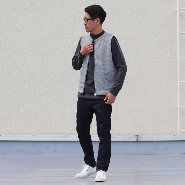 画像11: セーターフリース メランジ ノーカラーZIPベスト【MADE IN JAPAN】『日本製』 / Upscape Audience (11)