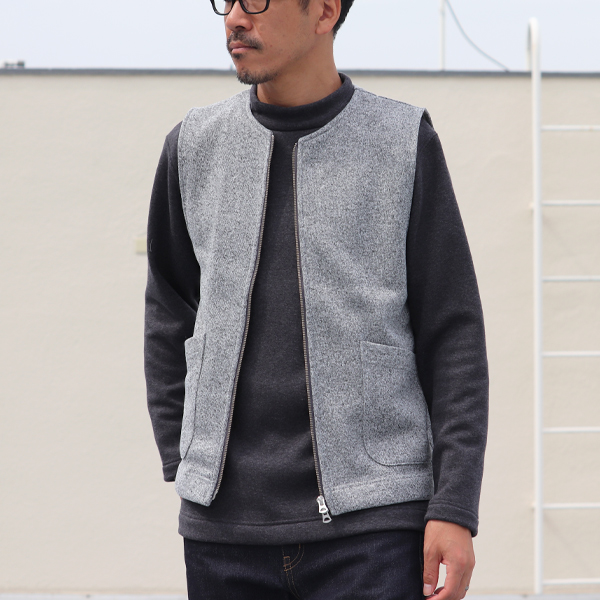画像12: セーターフリース メランジ ノーカラーZIPベスト【MADE IN JAPAN】『日本製』 / Upscape Audience (12)