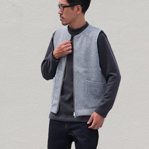 画像5: セーターフリース メランジ ノーカラーZIPベスト【MADE IN JAPAN】『日本製』 / Upscape Audience (5)