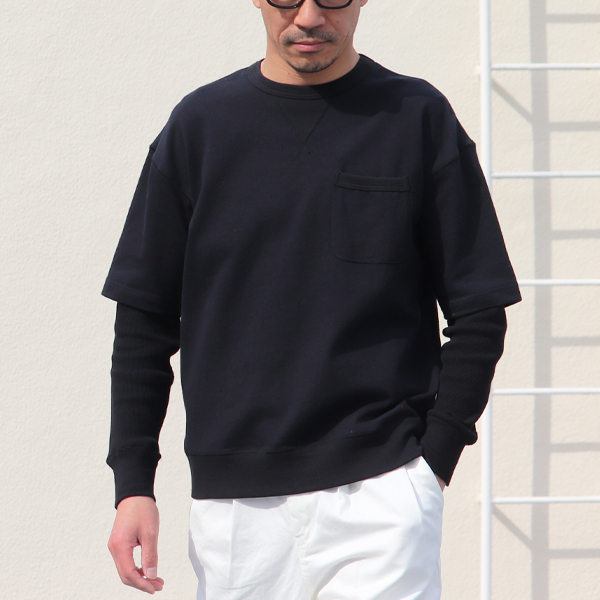 画像: Basque10オンス（バスク天竺）ガゼットポケS/S×ワッフル9分袖レイヤー Tee【MADE IN JAPAN】『日本製』/ Upscape Audience