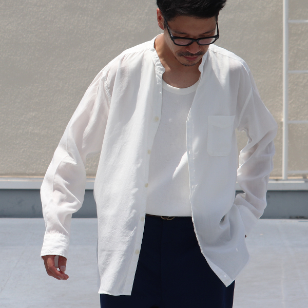 画像2: Vネックバンドカラーテンセル長袖_Shirts【MADE IN JAPAN】『日本製』/ Upscape Audience (2)