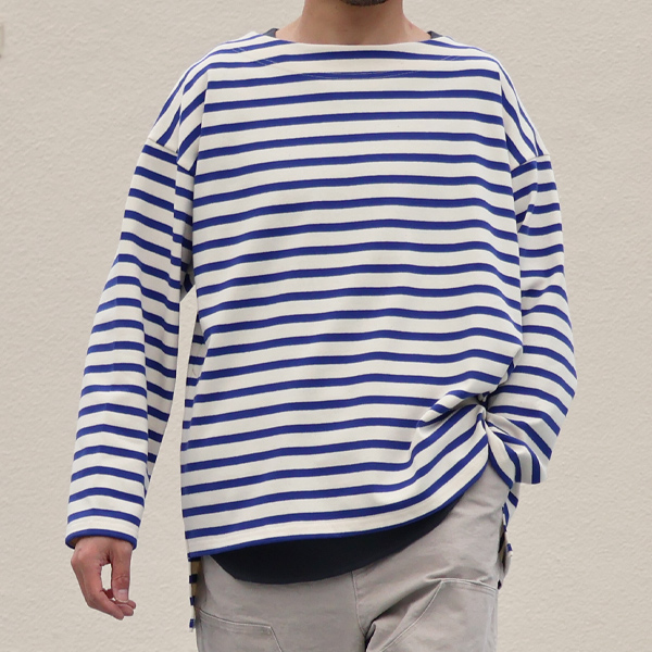 画像2: Basque10オンス（バスク天竺）フレンチボーダー ボートネック BOX Tee【MADE IN JAPAN】『日本製』/ Upscape Audience (2)