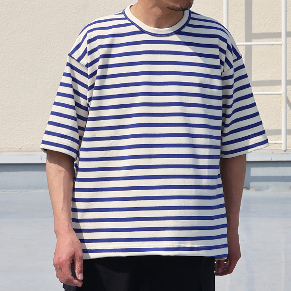 画像2: Basque 10オンス ( バスク天竺 ) フレンチ ボーダー クルーネック ハーフスリーブ バルーンTシャツ【MADE IN JAPAN】『日本製』/ Upscape Audience (2)