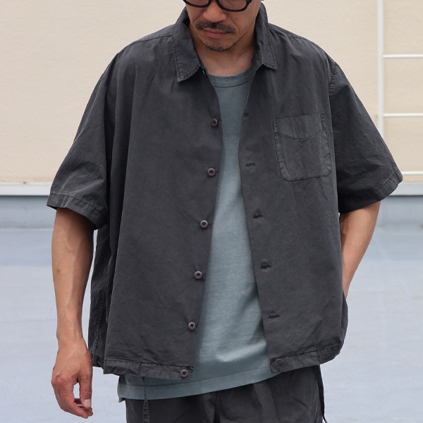 画像4: ピグメント 馬布 (ホースクロス) ドローコード バルーン オープンカラー ハーフスリーブシャツ / Audience (4)