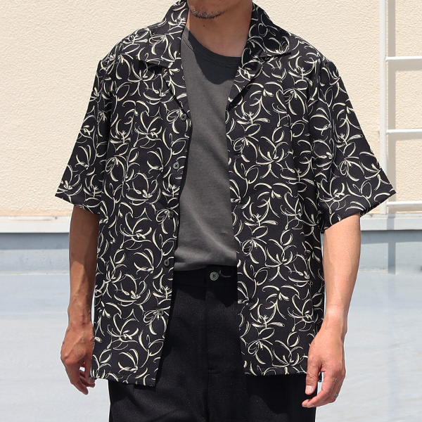 画像17: 「丹後」 ライトアムンゼン(梨地) 捺染 モノトーンフラワー “マシンプリント” オープンカラー ハーフスリーブシャツ【MADE IN JAPAN】『日本製』/ Upscape Audience (17)