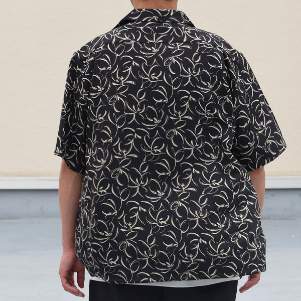 画像7: 「丹後」 ライトアムンゼン(梨地) 捺染 モノトーンフラワー “マシンプリント” オープンカラー ハーフスリーブシャツ【MADE IN JAPAN】『日本製』/ Upscape Audience (7)