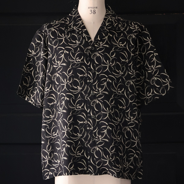 画像8: 「丹後」 ライトアムンゼン(梨地) 捺染 モノトーンフラワー “マシンプリント” オープンカラー ハーフスリーブシャツ【MADE IN JAPAN】『日本製』/ Upscape Audience (8)