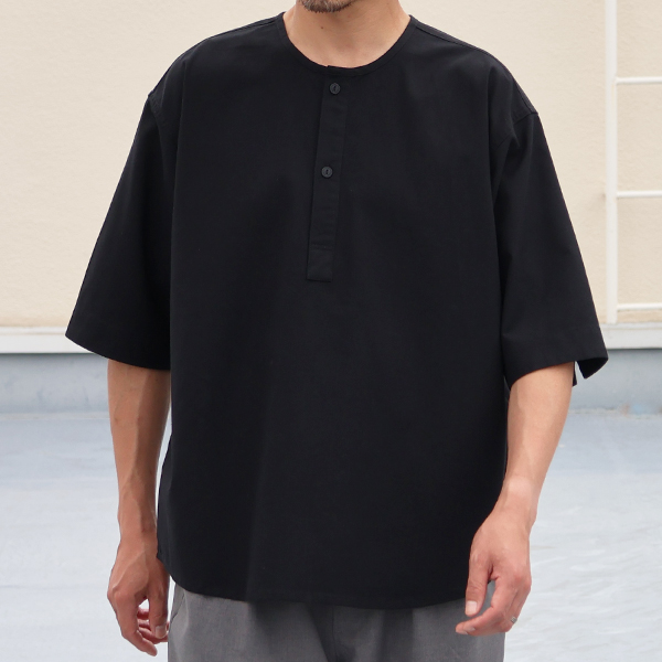 画像2: 綿麻ビンテージキャンバス スリーピング ヘンリー ハーフスリーブシャツ / Audience (2)