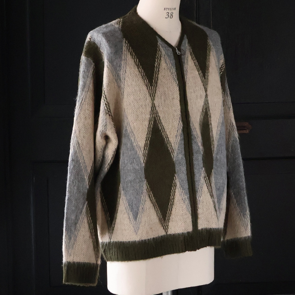 画像9: TOWNCRAFT タウンクラフト(tc25f017) / シャギー ヴィンテージパターン ZIP カーディガン (9)