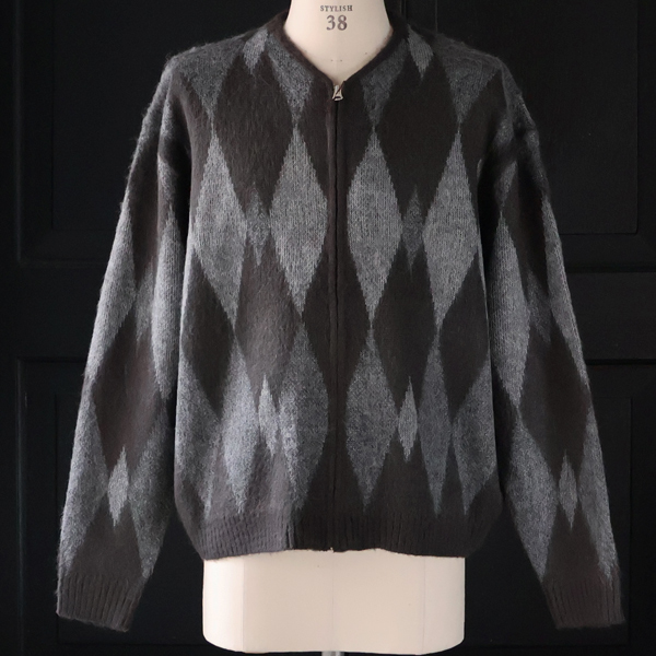 画像2: TOWNCRAFT タウンクラフト(tc25f017) / シャギー ヴィンテージパターン ZIP カーディガン (2)