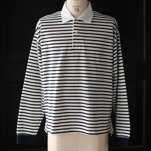 画像6: 透湿・UVカット「多機能COTTON」 引揃ハイゲージ天竺 & ボーダー (7オンス) ラグビーポロ 長袖 Tシャツ【MADE IN JAPAN】『日本製』/ Upscape Audience (6)