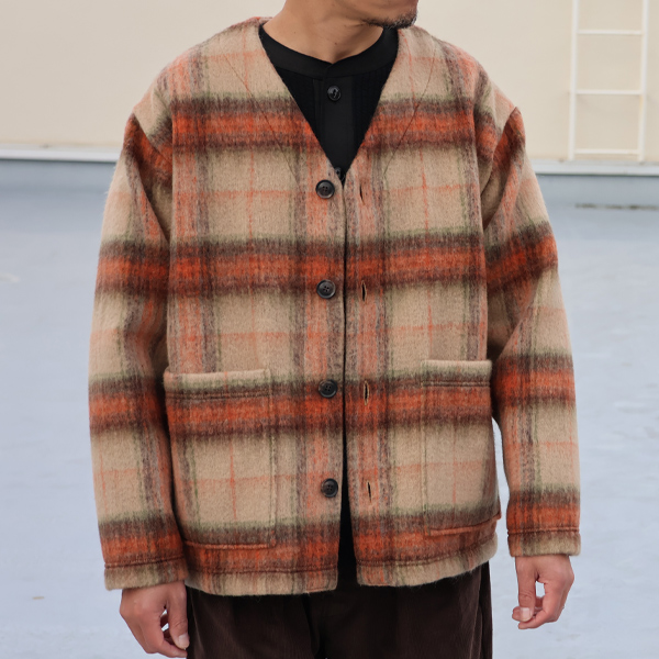 画像2: ECOLANA シャギーチェック ノーカラージャケット【MADE IN JAPAN】『日本製』【送料無料】 / Upscape Audience (2)