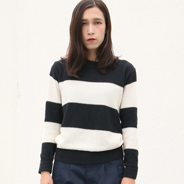 画像2: 【RE PRICE/価格改定】French Linen（フランスリネン）鹿の子太ボーダークルーネック長袖ニット [Lady's]【MADE IN JAPAN】『日本製』/ Audience (2)