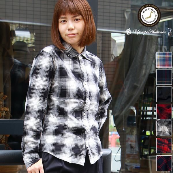 画像1: 【RE PRICE/価格改定】コットンフランネルチェック ワイドスプレッドボタンダウン長袖シャツ［Lady's］【MADE IN JAPAN】『日本製』 / Upscape Audience (1)