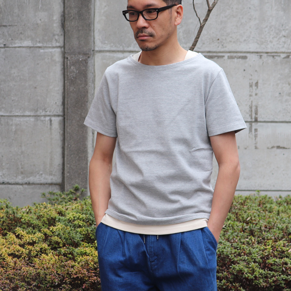 画像2: 【RE PRICE/価格改定】Basque 10オンス ( バスク天竺 )無地＆ボーダーボートネックレイヤード半袖カットソー【MADE IN JAPAN】『日本製』/ Upscape Audience (2)