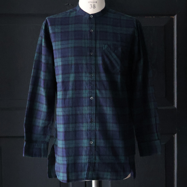 画像2: 【RE PRICE / 価格改定】フランネルチェックバンドカラーロング長袖_Shirts【MADE IN JAPAN】『日本製』/ Upscape Audience (2)