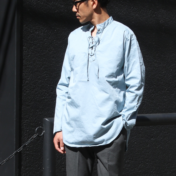 画像: コットンギャバジンレースアップバンドカラー長袖シャツTEE【MADE IN JAPAN】『日本製』/ Upscape Audience