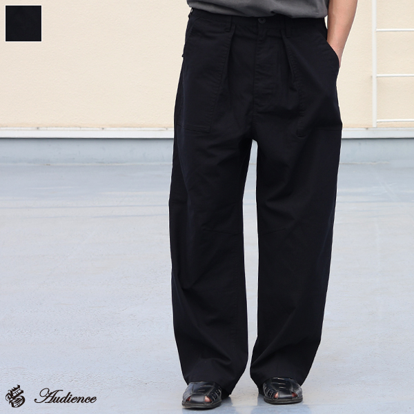 画像1: 綿麻ビンテージキャンバス 1タックベイカー カーヴド イージーパンツ 【送料無料】/Audience (1)