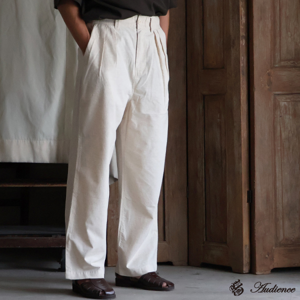 画像1: 綿麻ビンテージキャンバス 2タック ワイド テーパード イージーパンツ 【送料無料】/Audience (1)