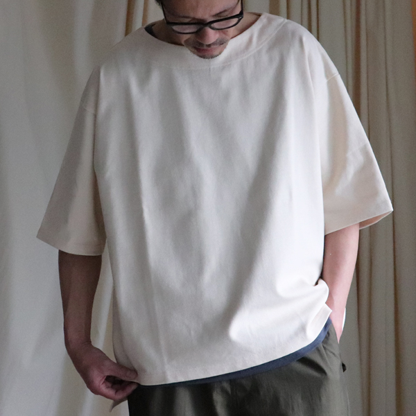 画像8: Basque10オンス(バスク天竺)フレンチボーダー ボートネック ボクシーハーフスリーブTEE【MADE IN JAPAN】『日本製』/ Upscape Audience (8)