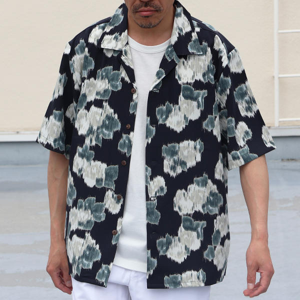 画像2: 「丹後」 ライトアムンゼン(梨地) ジャパニーズ カスリライクプリント オープンカラー ハーフスリーブシャツ【MADE IN JAPAN】『日本製』/ Upscape Audience (2)