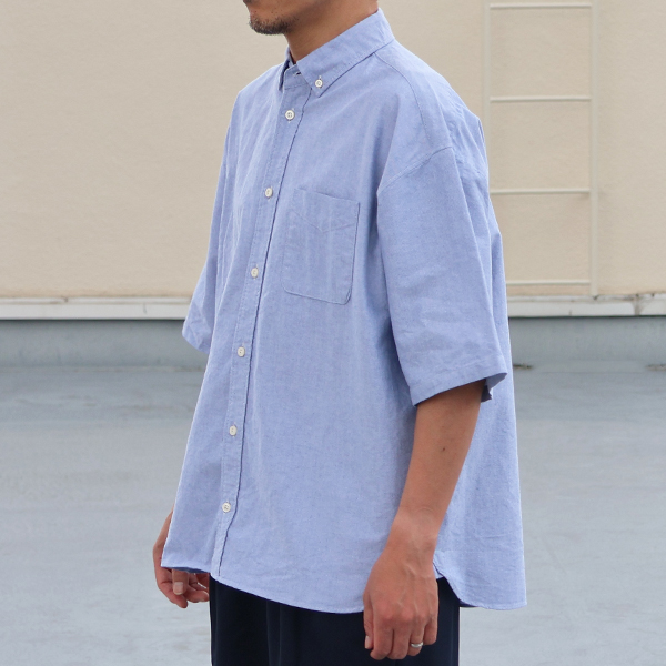 画像4: 播州織オックスフォード ボタンダウン ボクシーAライン ハーフスリーブシャツ【MADE IN JAPAN】『日本製』/ Upscape Audience (4)