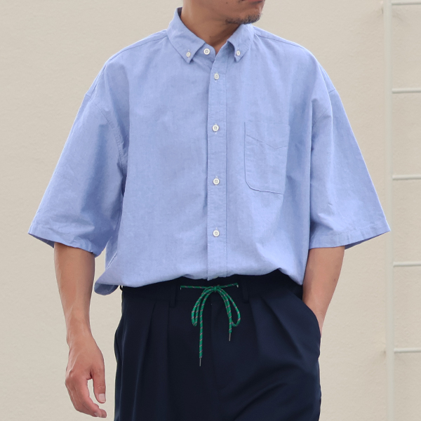画像6: 播州織オックスフォード ボタンダウン ボクシーAライン ハーフスリーブシャツ【MADE IN JAPAN】『日本製』/ Upscape Audience (6)
